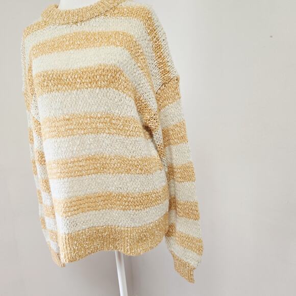 Madewell Sweater Womens Small Baez Pullover Stripe Yellow Cream Chunky Knit - Picture 6 of 8
